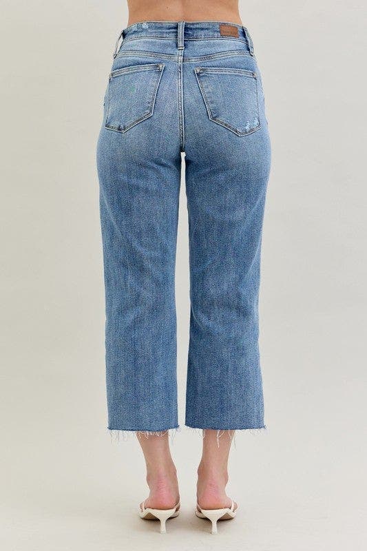 Judy Blue Full Size High Waist Destroy Crop Wide Leg Jeans Plus Size