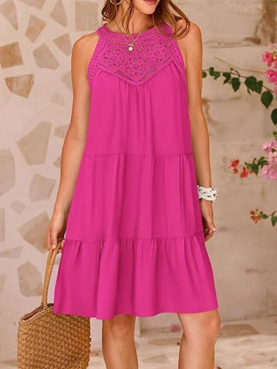 Ruffled Hem Lace Sleeveless Dress