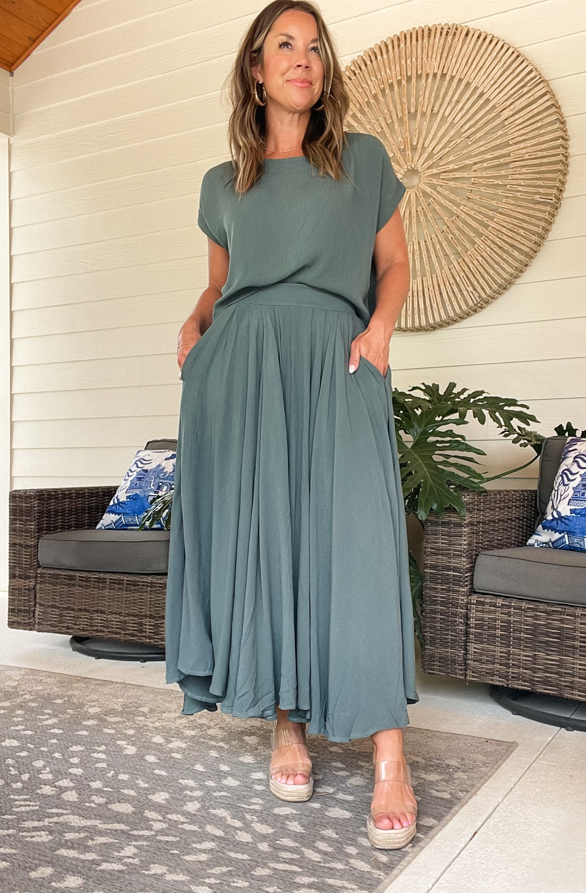 Zenana Woven Crinkle Gauze Crop Tee and Skirt Set
