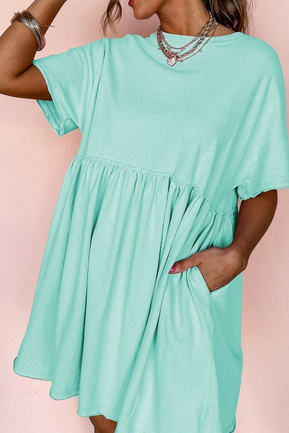 Round Neck Half Sleeve Mini Tee Dress