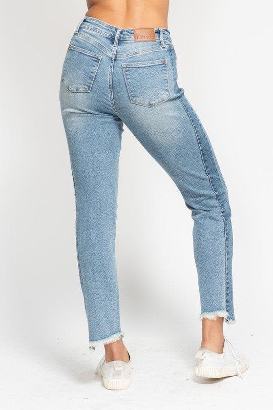 Judy Blue Full Size Vintage Wash Side Panel Detail with Fray Hem Slim Plus Size