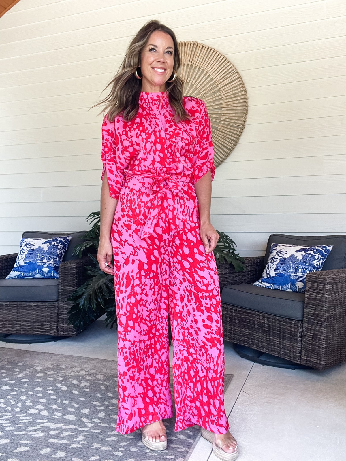 Leopard Belted Wide Leg Jumpsuit
