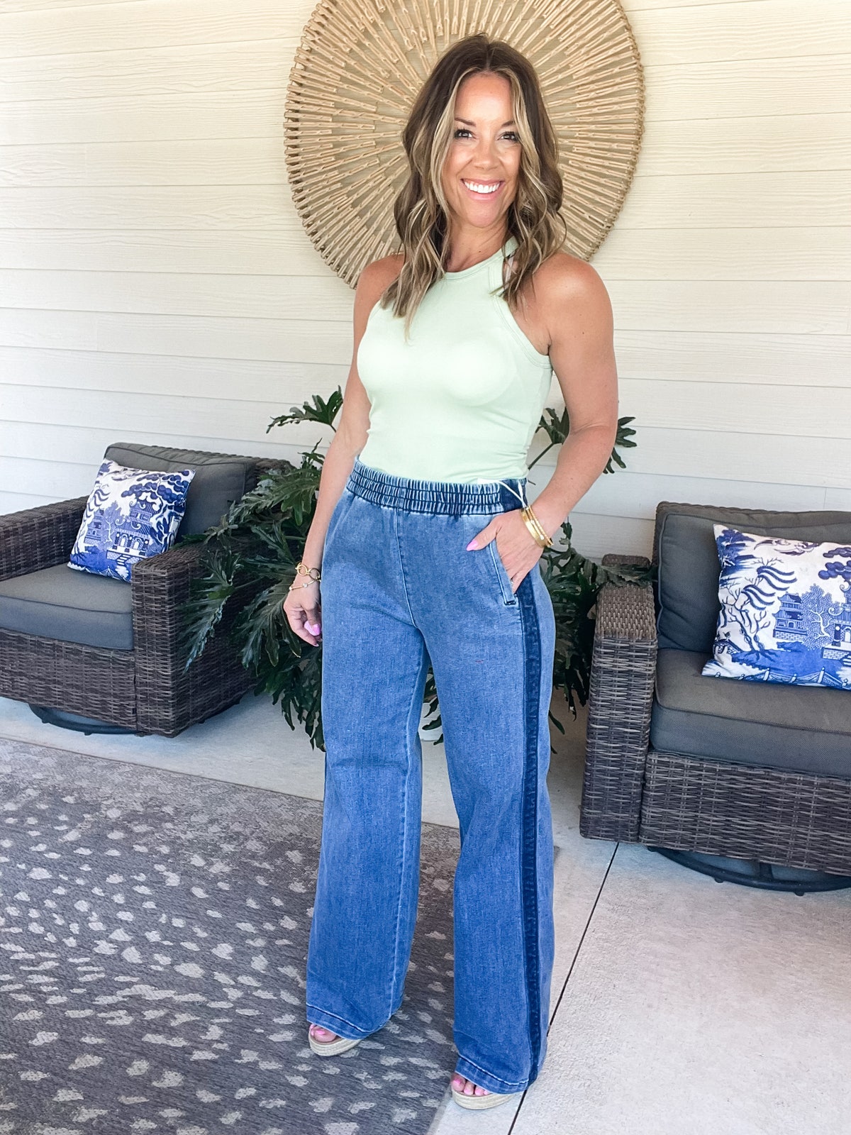 RISEN Full Size Elastic Waist Wide Leg Jeans Plus Size