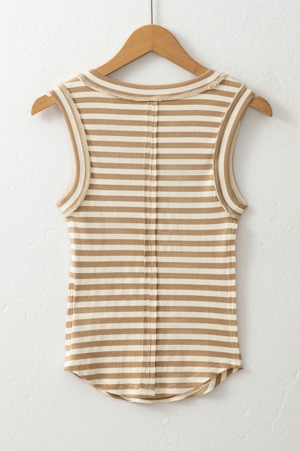 Stripe Exposed Seam Trim Round Neck Sleeveless Top