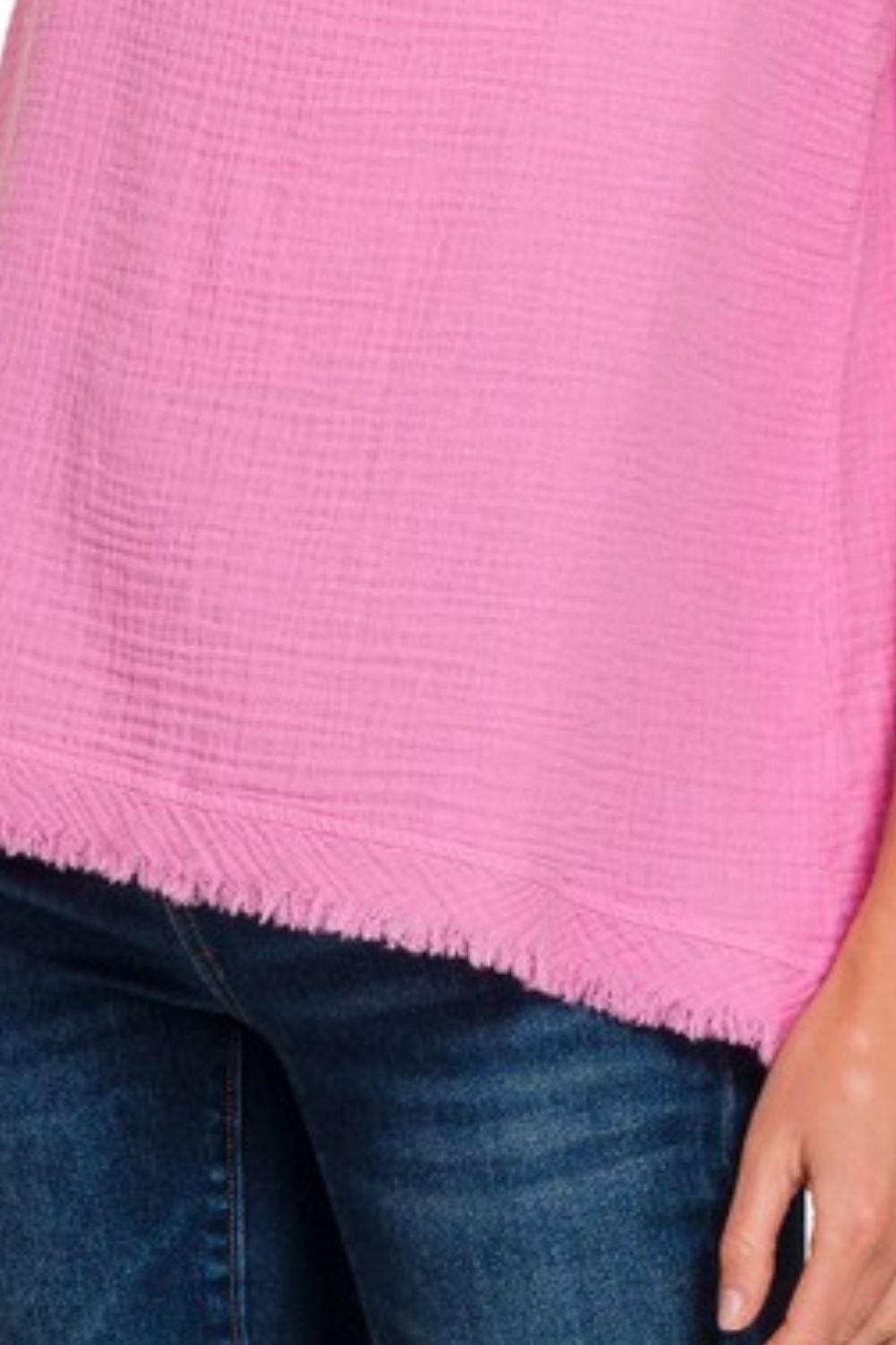 Zenana Double Gauze Raw Edge V-Neck Tank