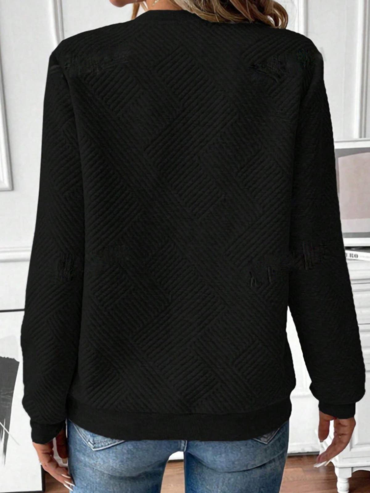 Quarter Zip Textured Long Sleeve Sweatshirt