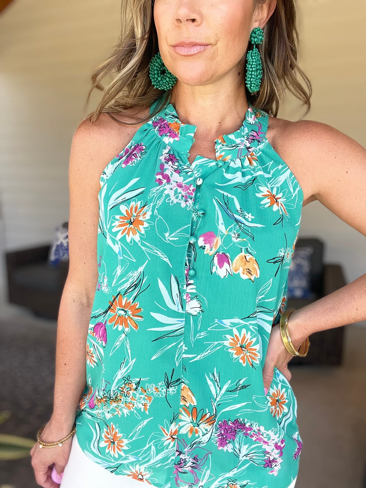 Frill Printed Grecian Tank