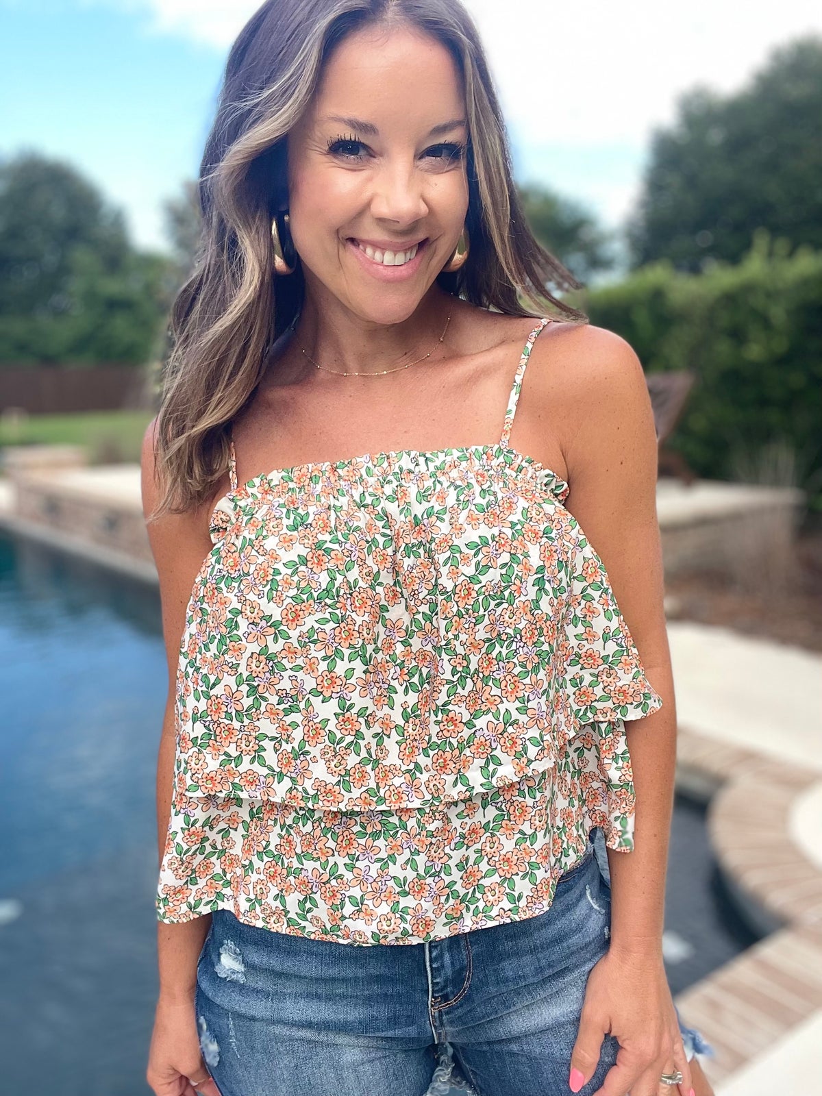 Floral Spaghetti Strap Ruffled Cami