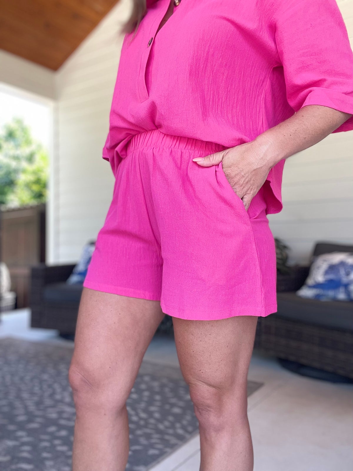 Collared Neck Half Sleeve Top and Shorts Set