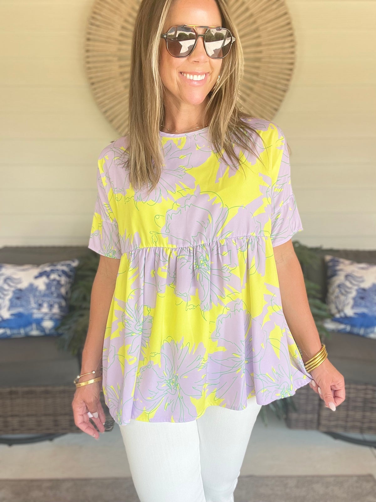 BOMBOM Floral Babydoll Tunic Top