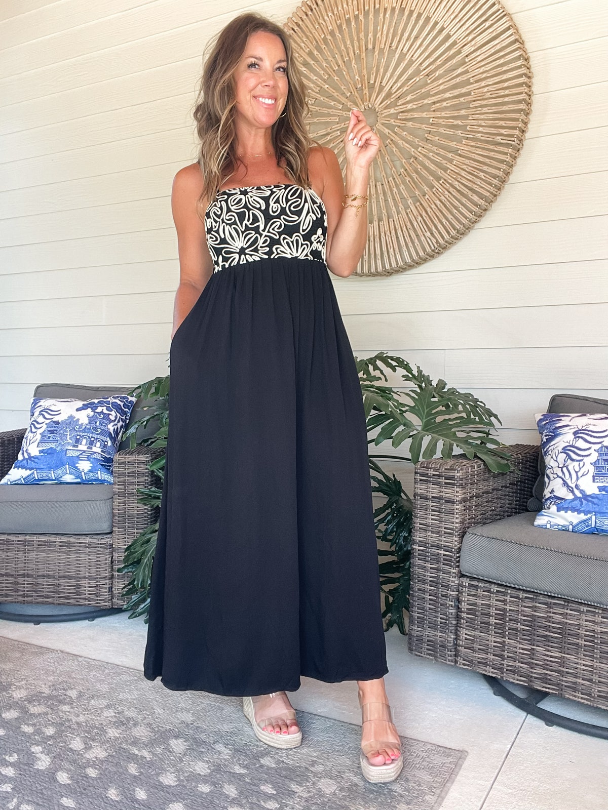 Smocked Midi Cami Dress with Pockets
