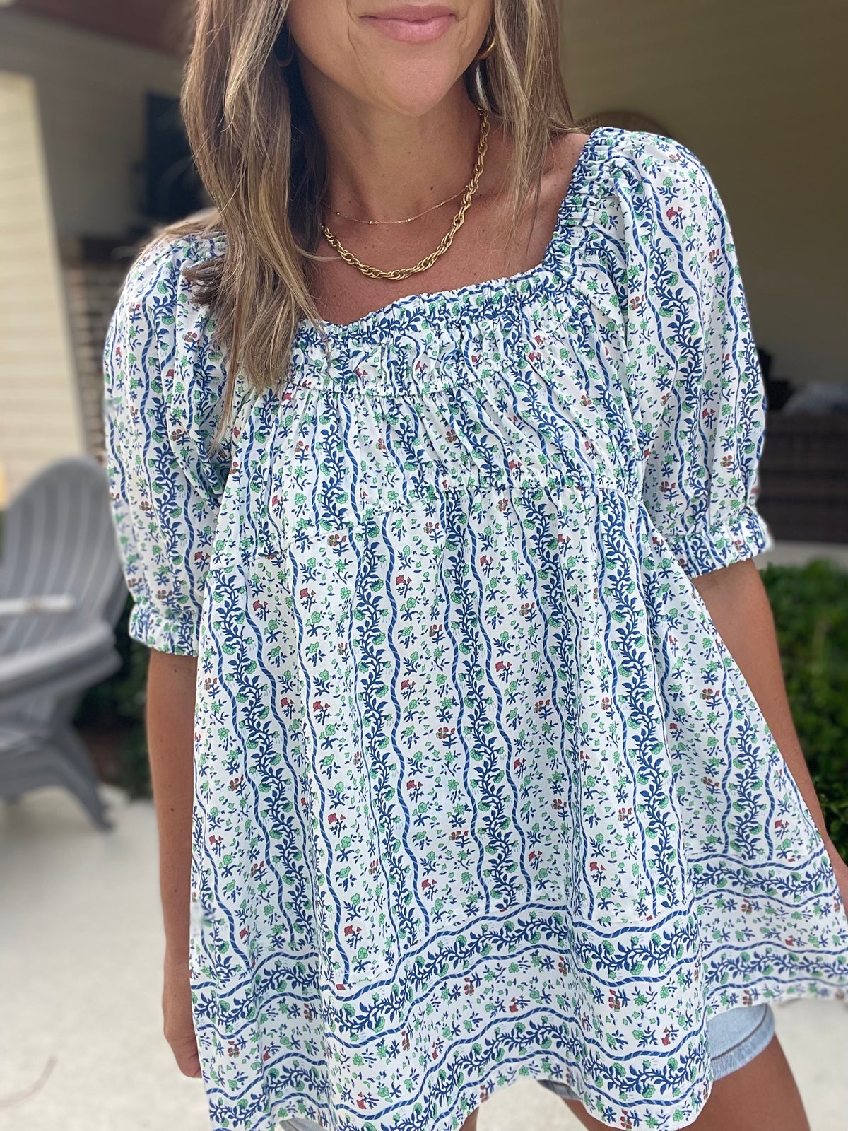 Aemi+Co Floral Short Sleeve Babydoll Top