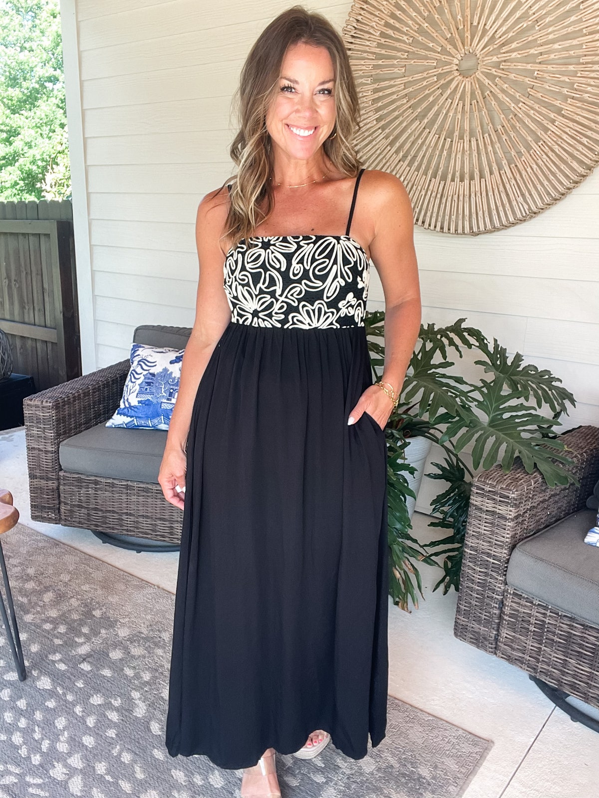 Smocked Midi Cami Dress with Pockets