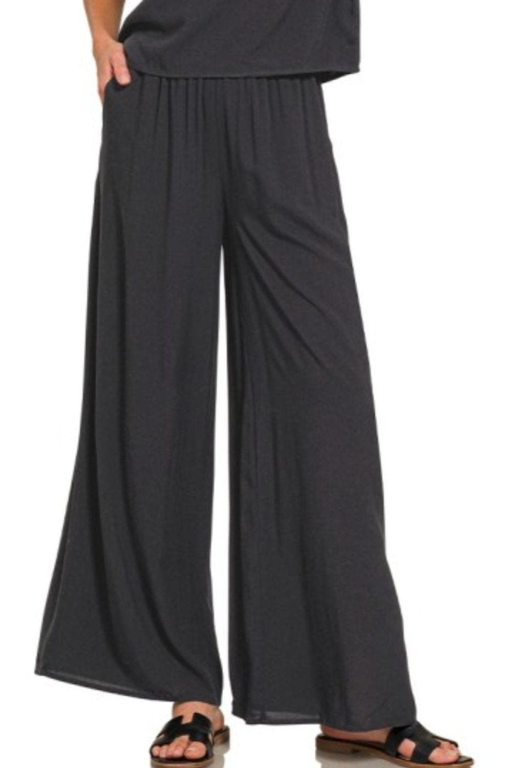 Zenana Round Neck T-Shirt and Wide Leg Pants Set