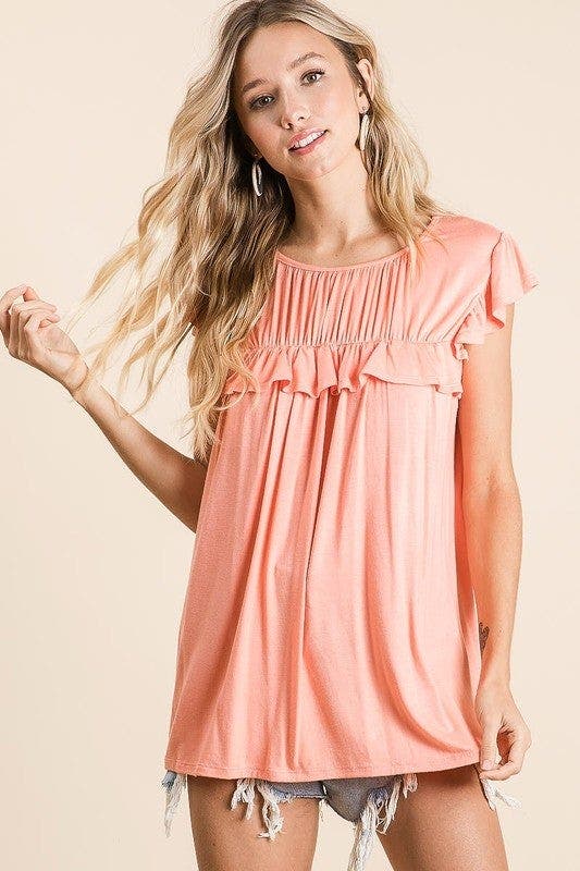 BiBi Jersey Knit Gathered Top with Ruffles