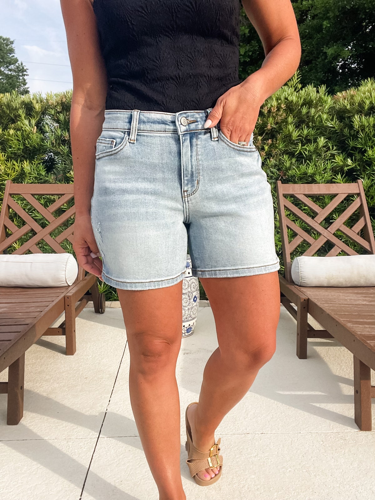 Judy Blue Full Size Mid Rise Washed Denim Shorts Plus Size