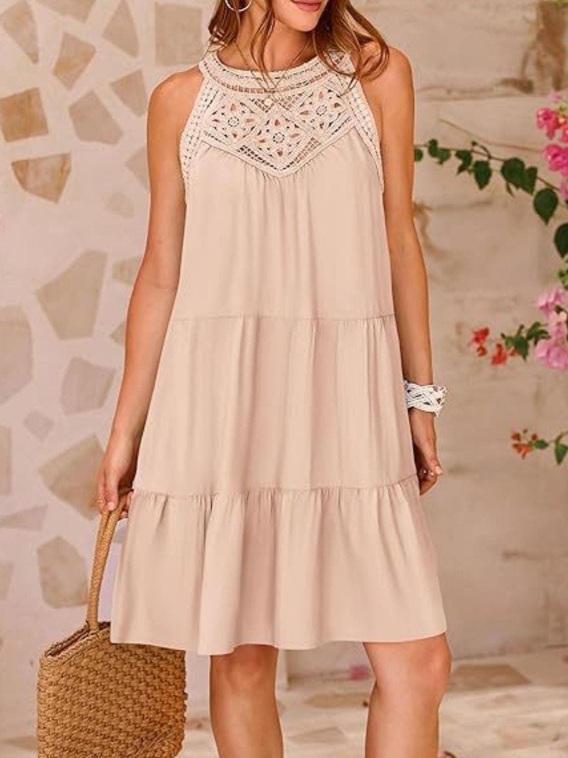 Ruffled Hem Lace Sleeveless Dress