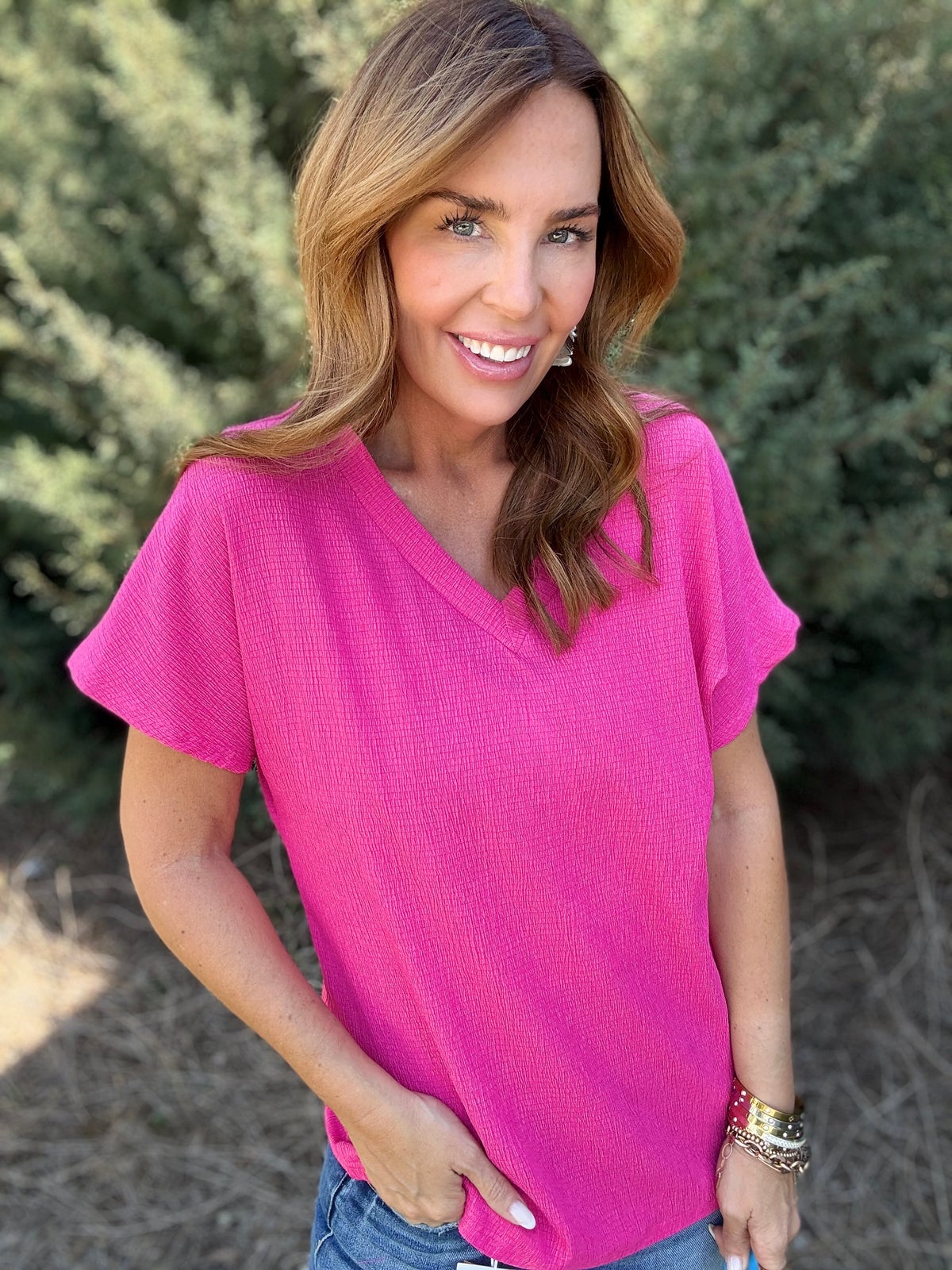 Textured V-Neck Short Sleeve T-Shirt