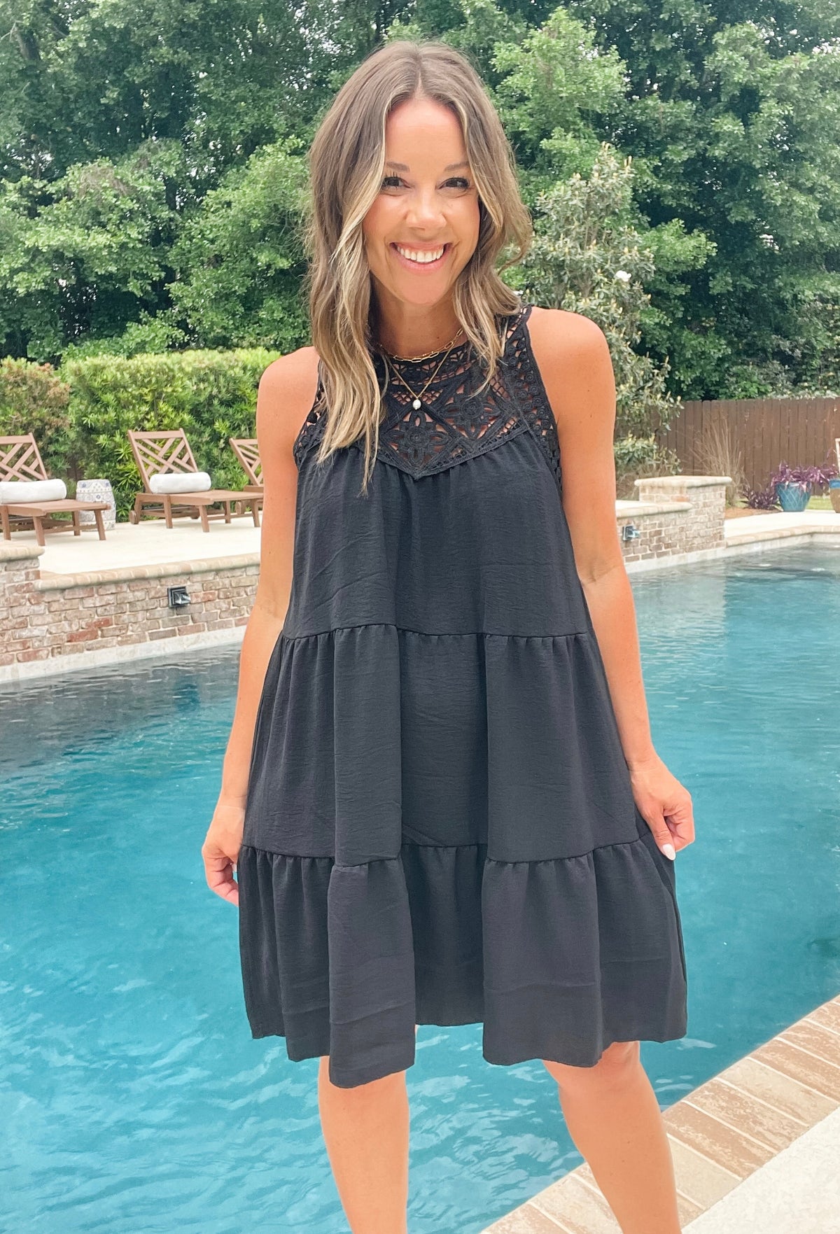 Ruffled Hem Lace Sleeveless Dress