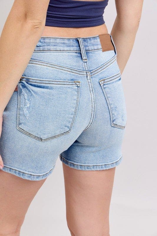 Judy Blue Full Size Mid Rise Washed Denim Shorts Plus Size