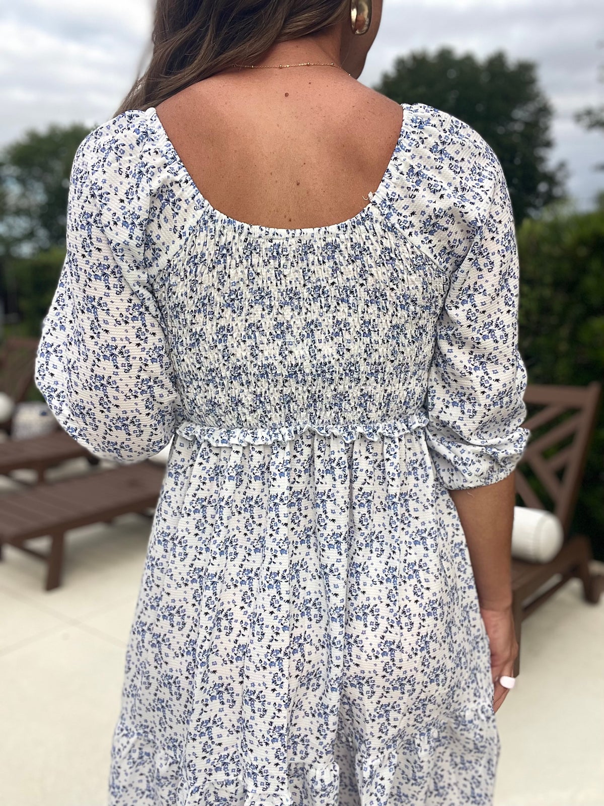 Smocked Floral Square Neck Dress