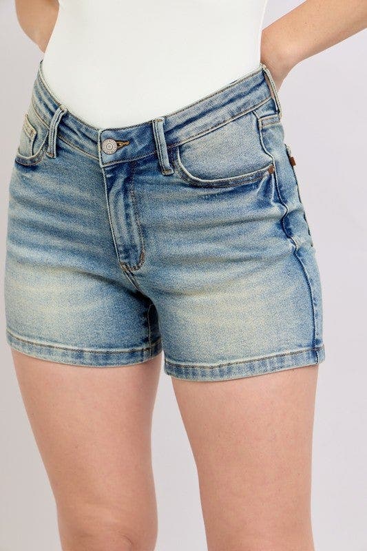 Judy Blue Full Size V-Front Vintage Wash Shorts Plus Size