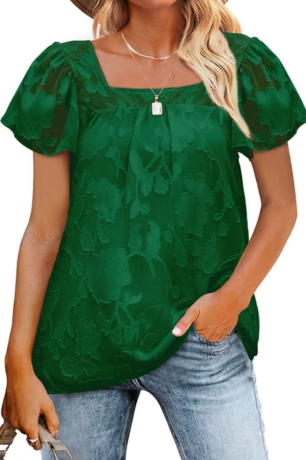 Square Neck Short Sleeve Blouse