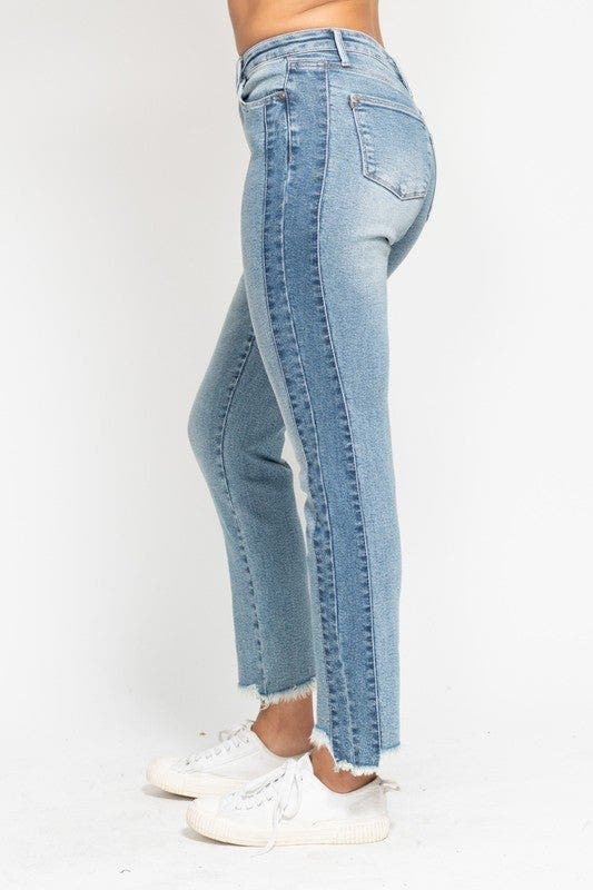 Judy Blue Full Size Vintage Wash Side Panel Detail with Fray Hem Slim Plus Size