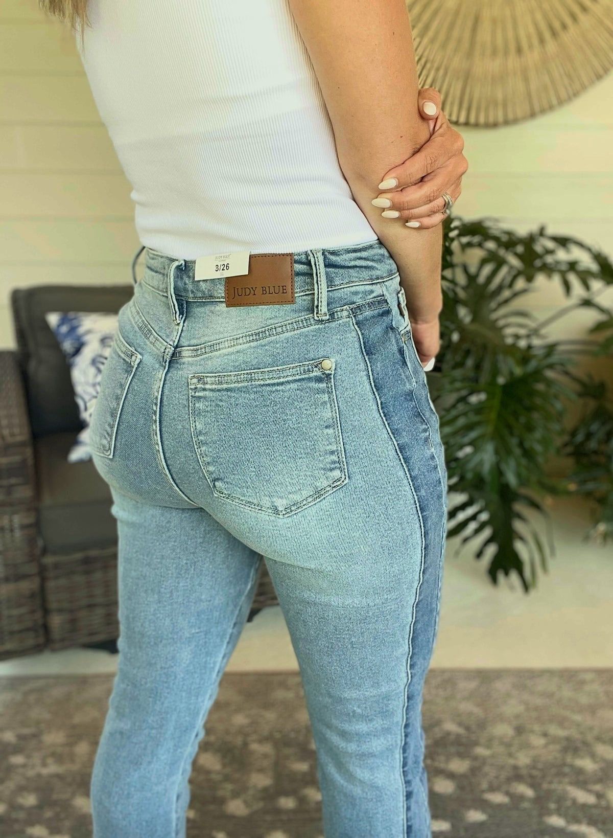 Judy Blue Full Size Vintage Wash Side Panel Detail with Fray Hem Slim Plus Size