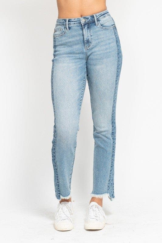 Judy Blue Full Size Vintage Wash Side Panel Detail with Fray Hem Slim Plus Size