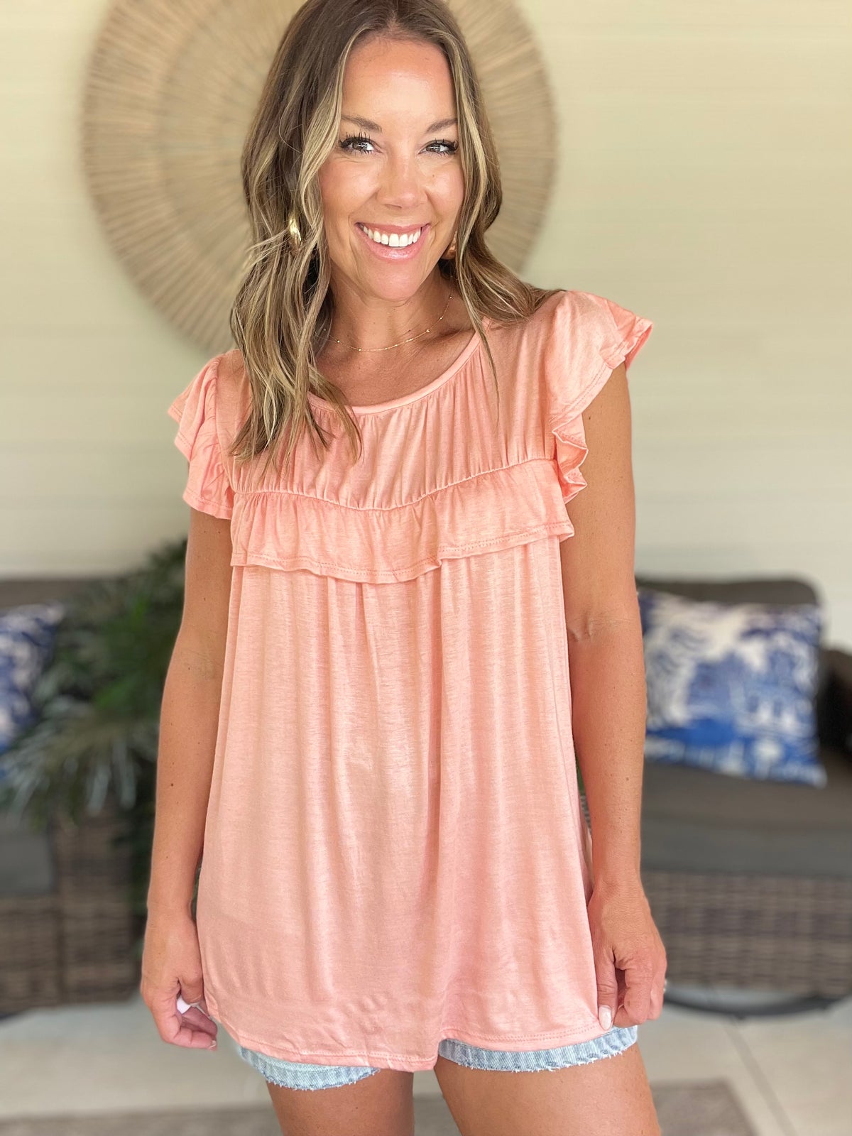 BiBi Jersey Knit Gathered Top with Ruffles