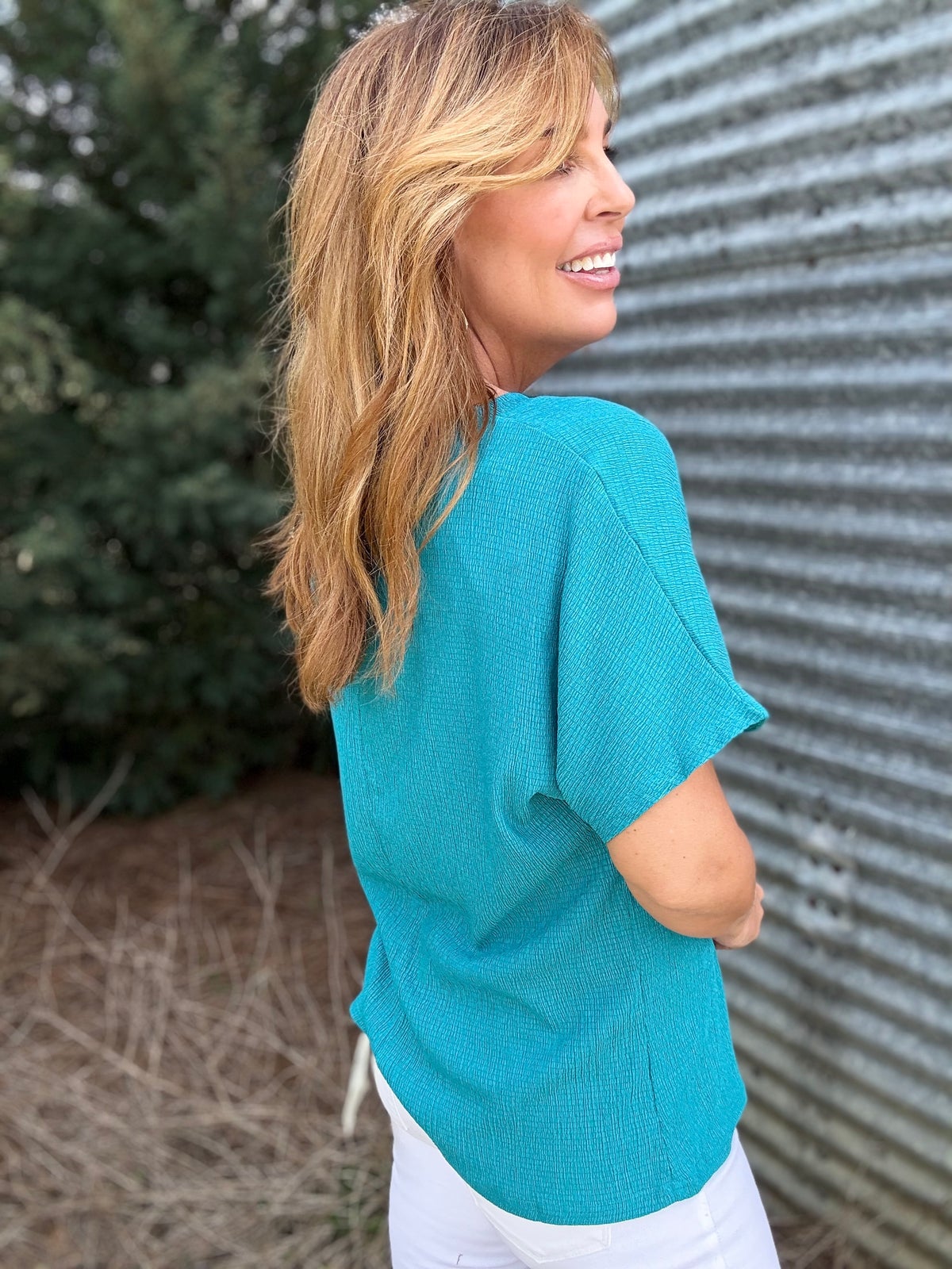 Textured V-Neck Short Sleeve T-Shirt