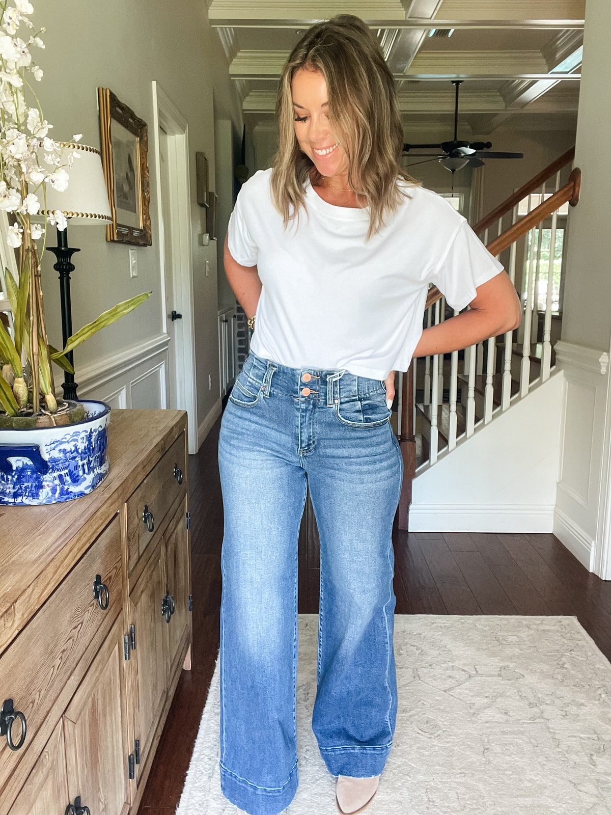 RISEN Full Size High Rise Ankle Wide Seam Detailed Jeans Plus Size