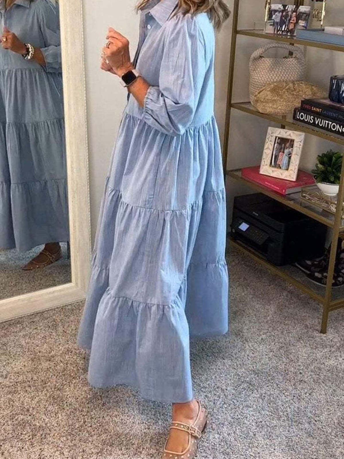 Full Size Tiered Button-Front Maxi Shirt Dress Plus Size