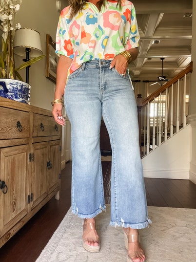 Product: RISEN Full Size Mid Rise Crop Wide Leg Jeans Plus Size
