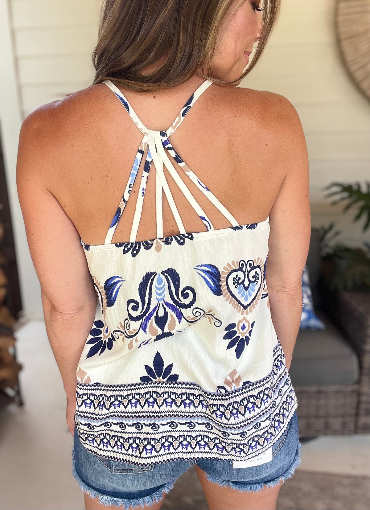 Bohemian Fashion Print Spaghetti Straps Loose Tank