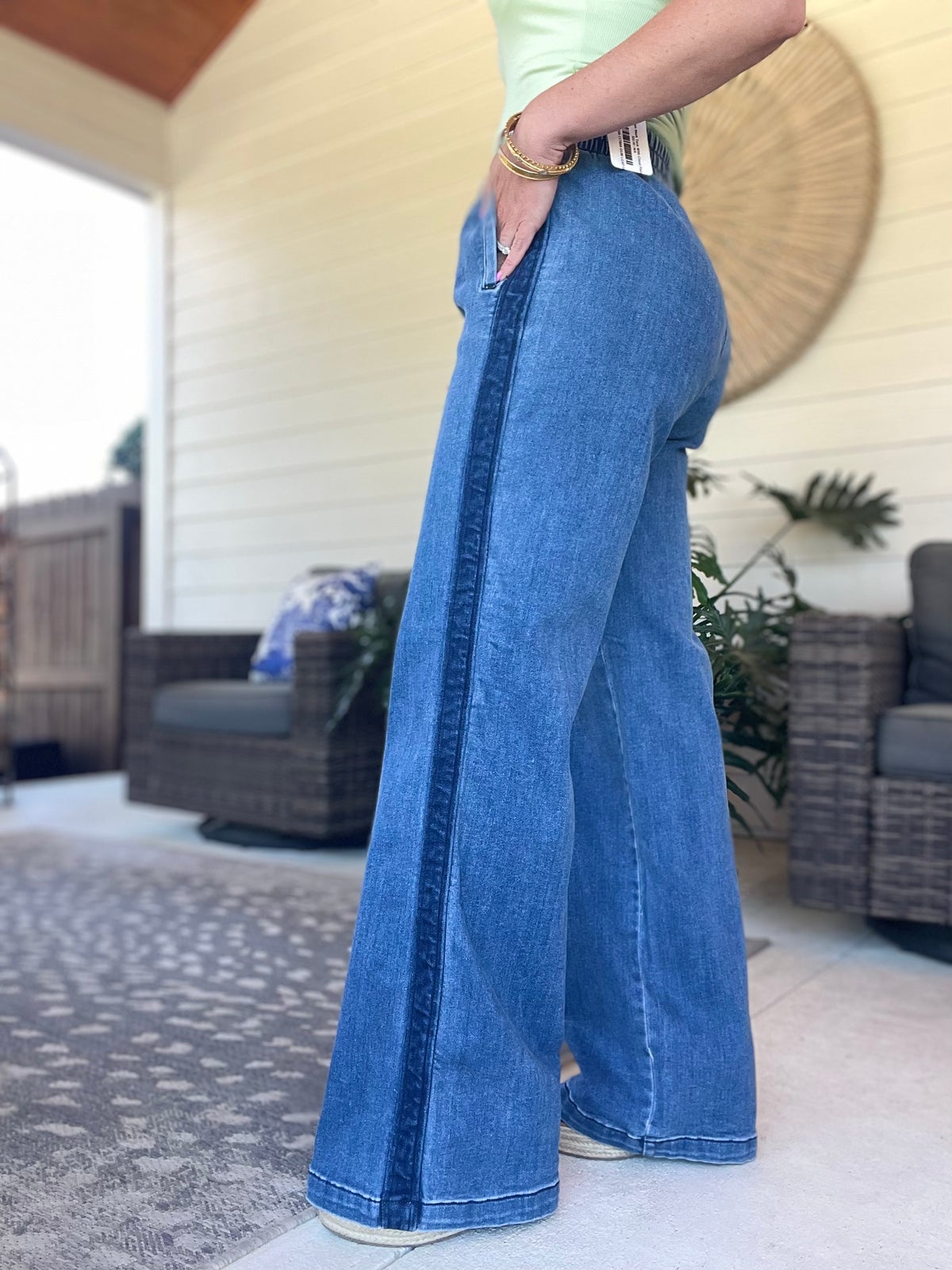 RISEN Full Size Elastic Waist Wide Leg Jeans Plus Size