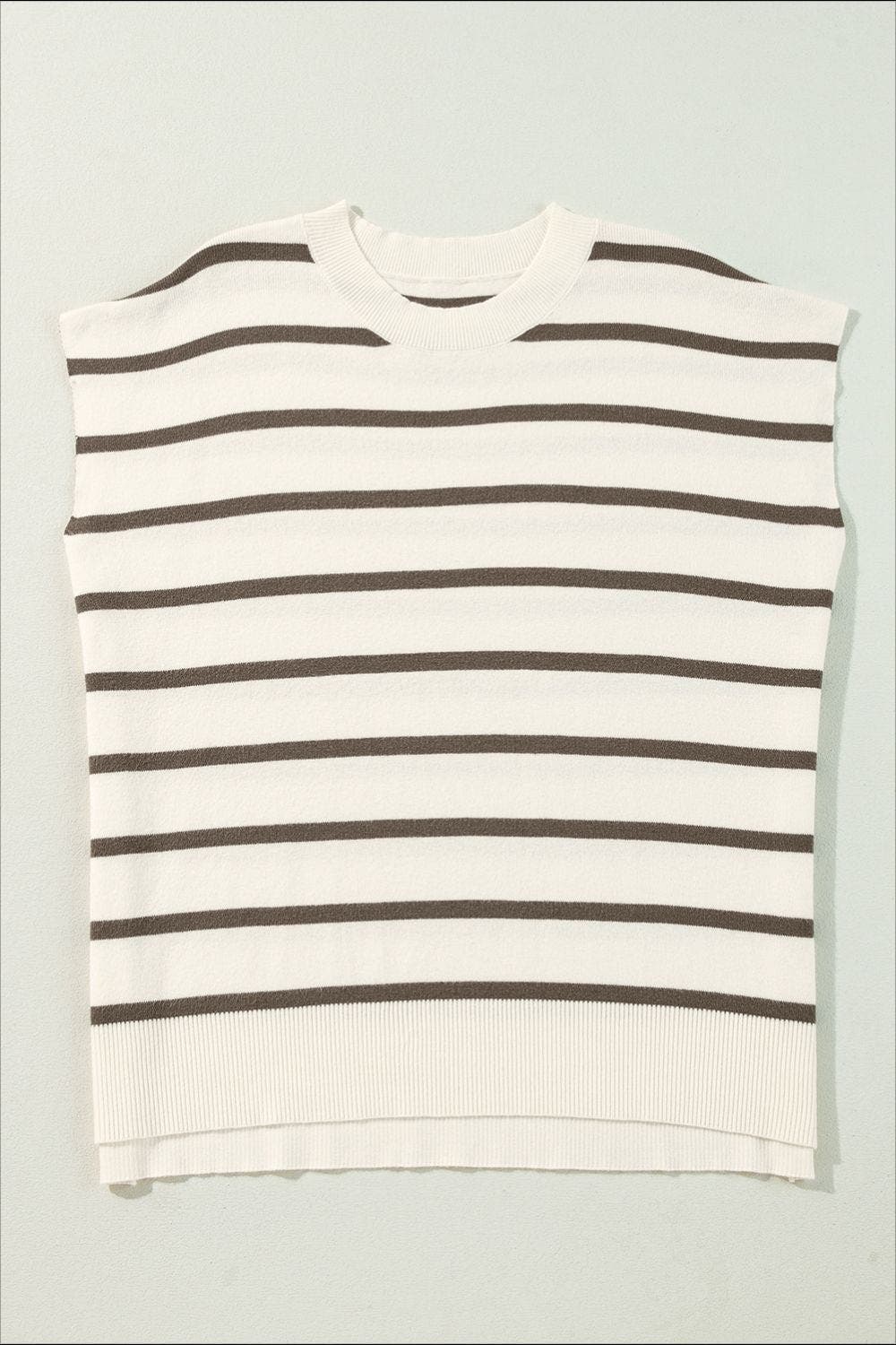 Stripe Side Slits Crewneck Sweater Vest