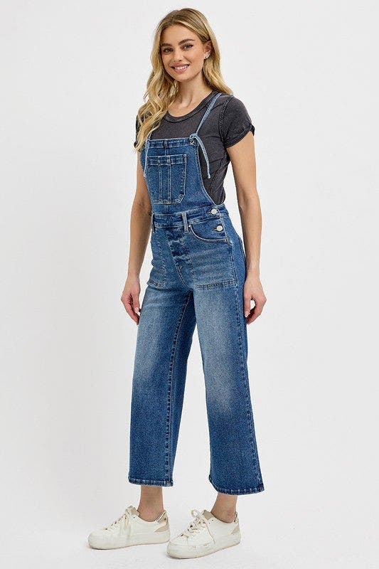 RISEN Full Size Knotted Strap Denim Overalls with Pockets Plus Size
