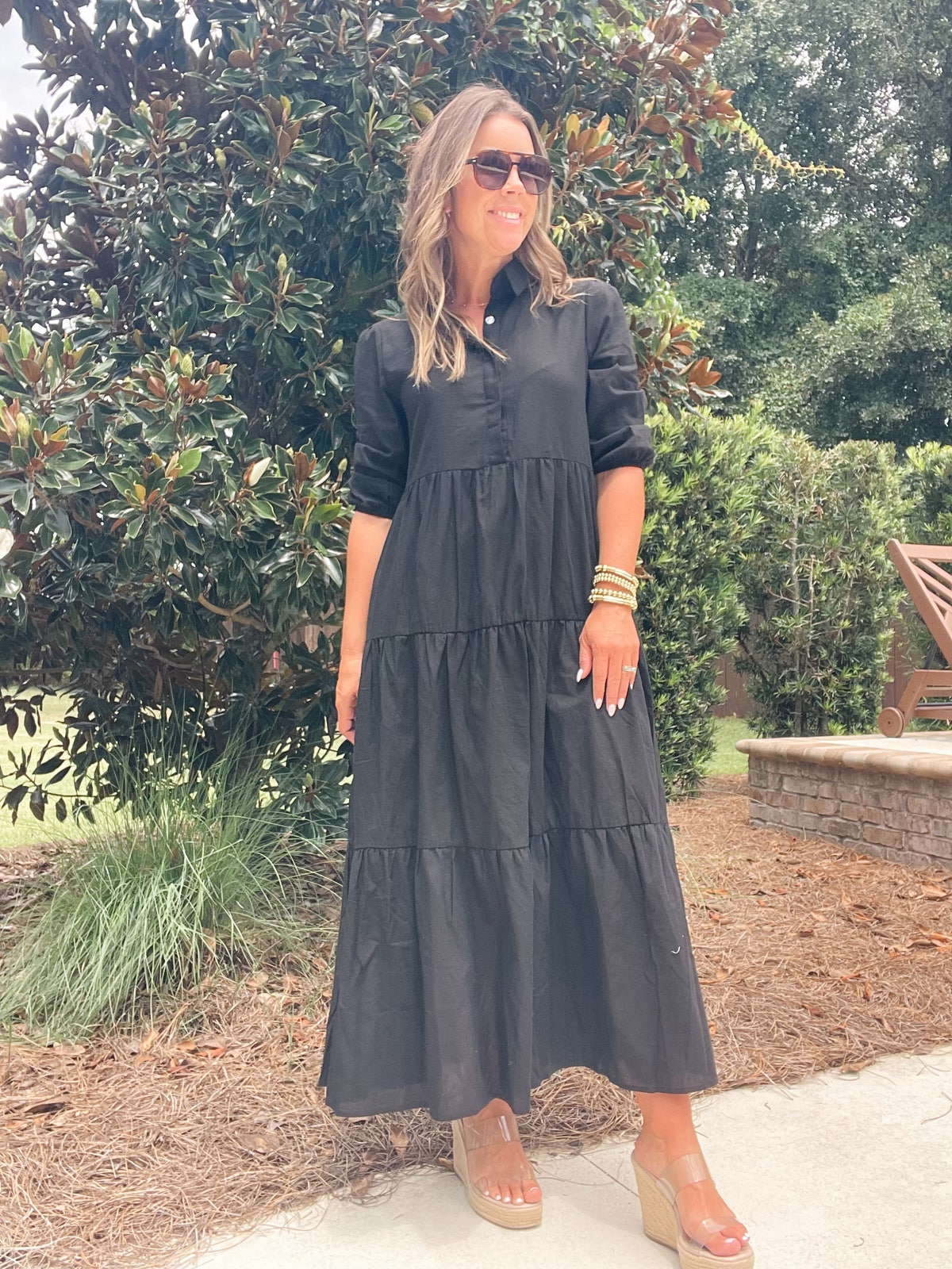 Full Size Tiered Button-Front Maxi Shirt Dress Plus Size