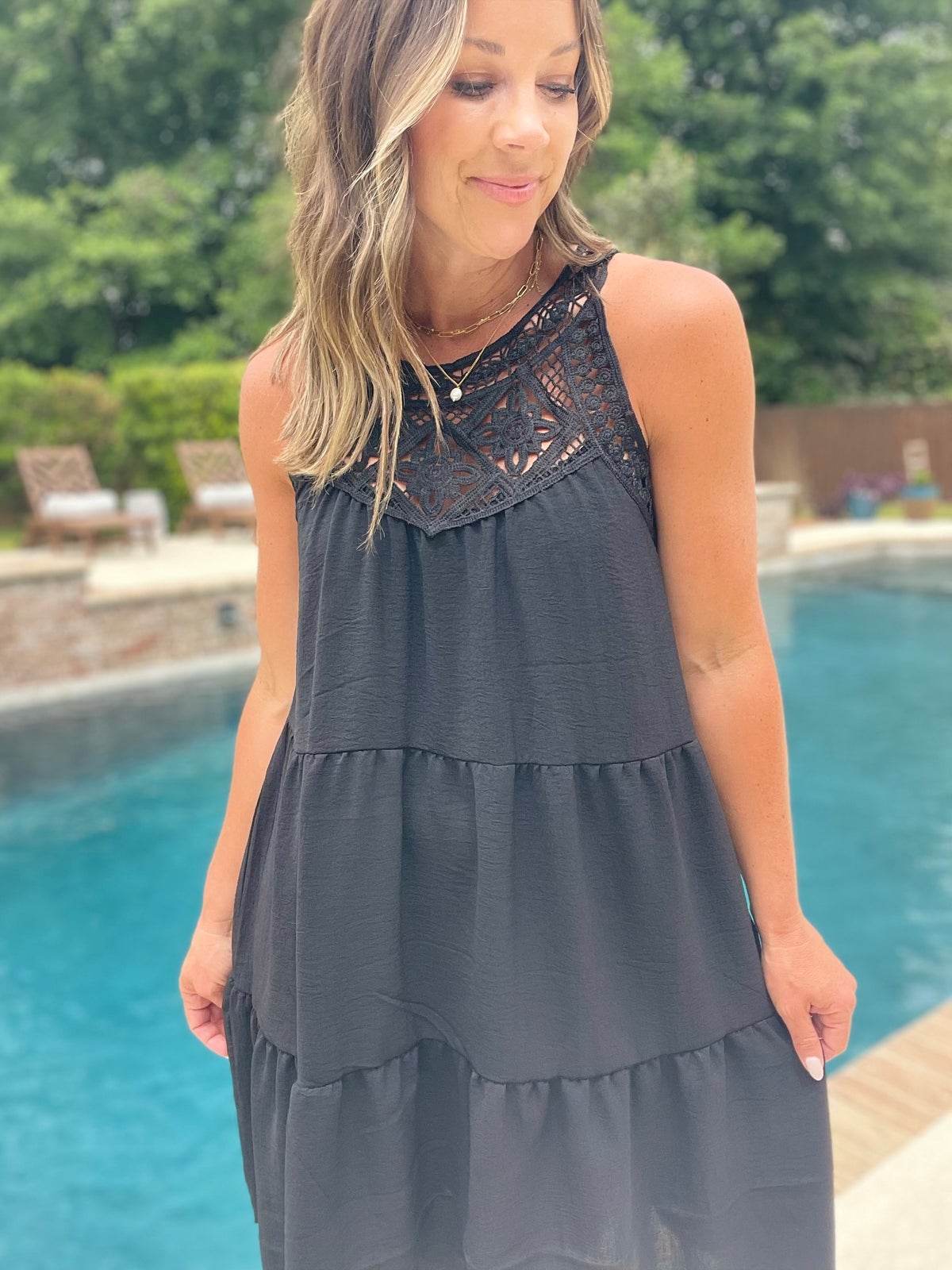 Ruffled Hem Lace Sleeveless Dress