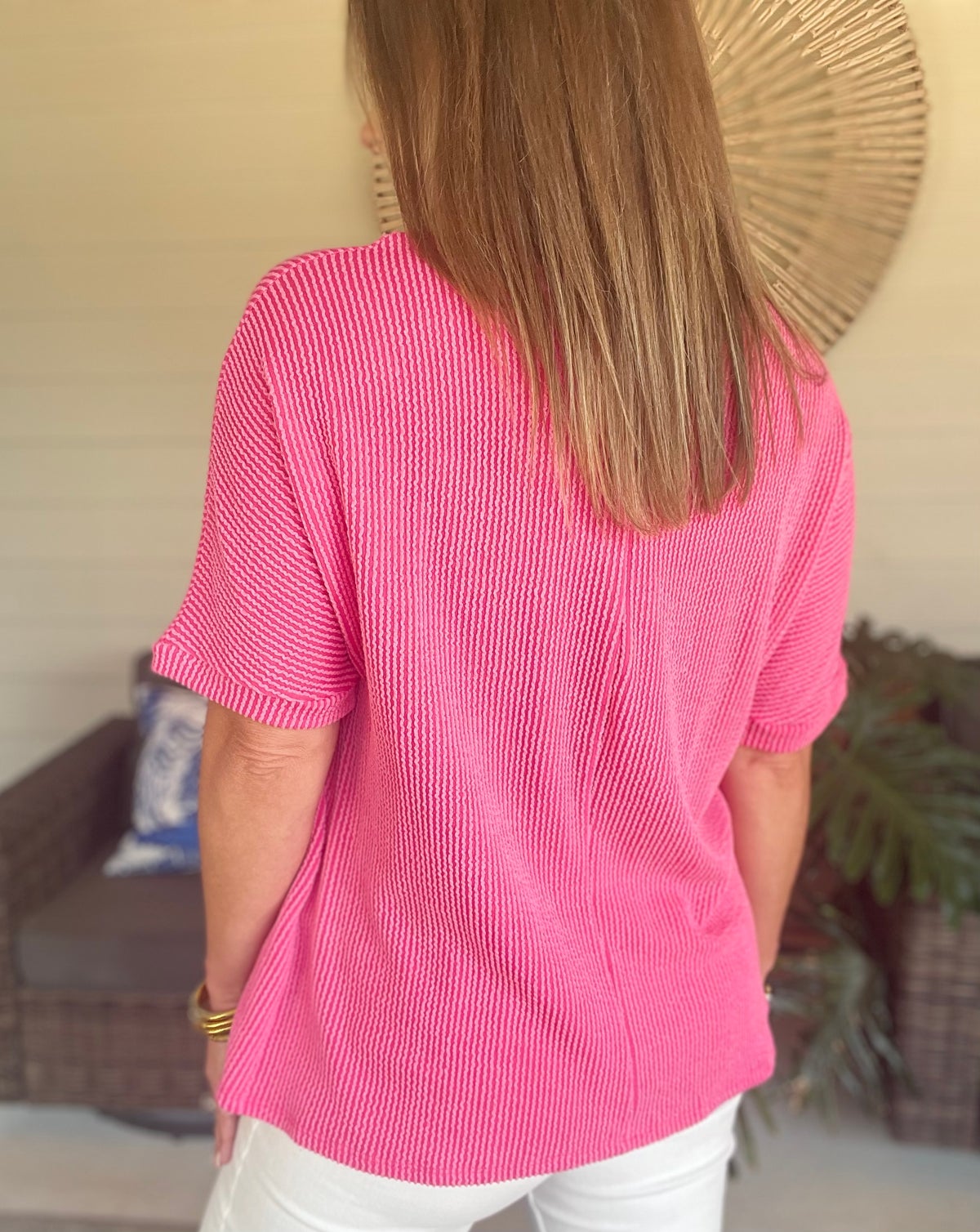 BOMBOM Ribbed Collared Neck Top
