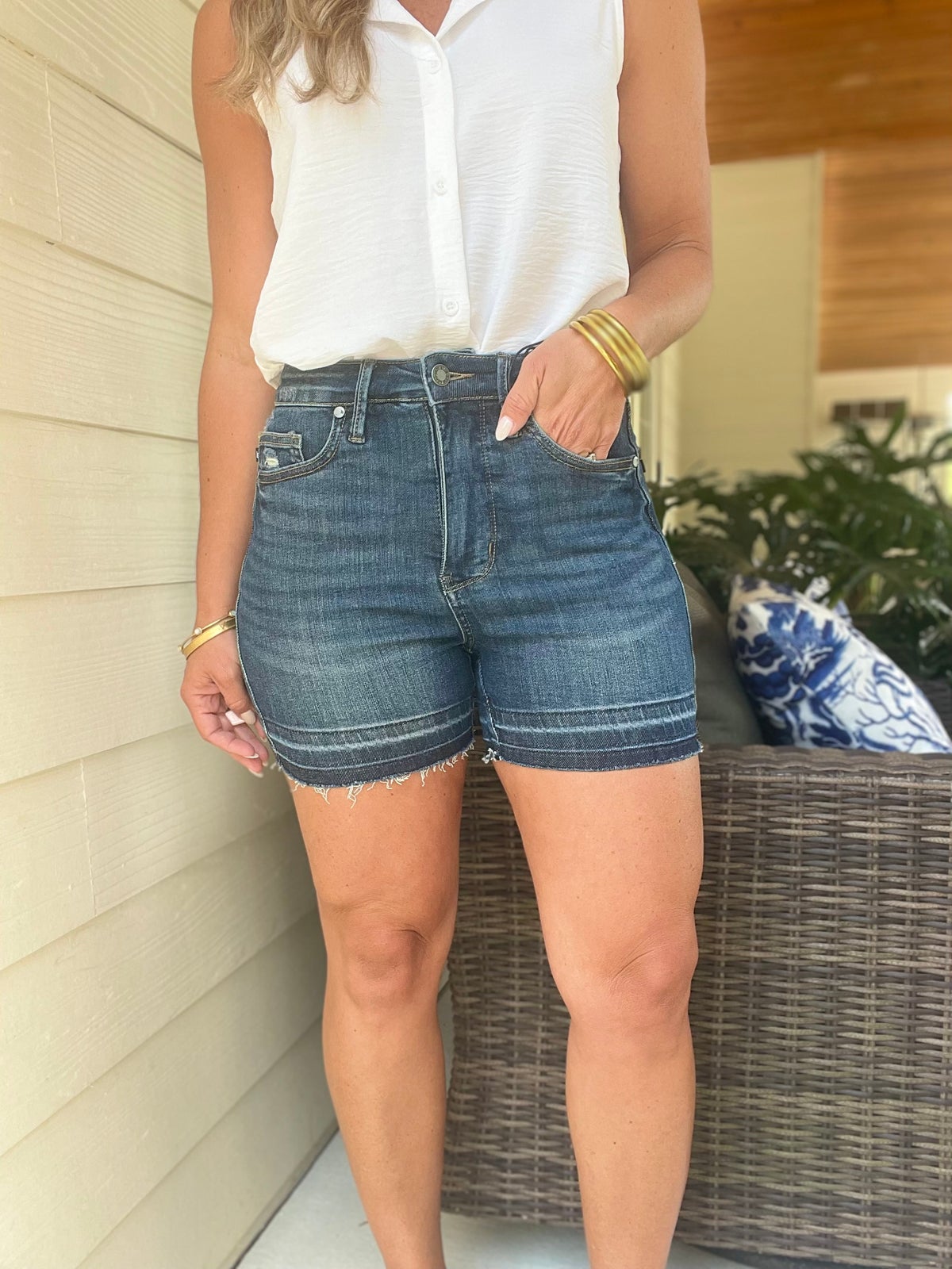 Judy Blue Full Size High Waist Tummy Control Destroy Release Hem Denim Shorts Plus Size