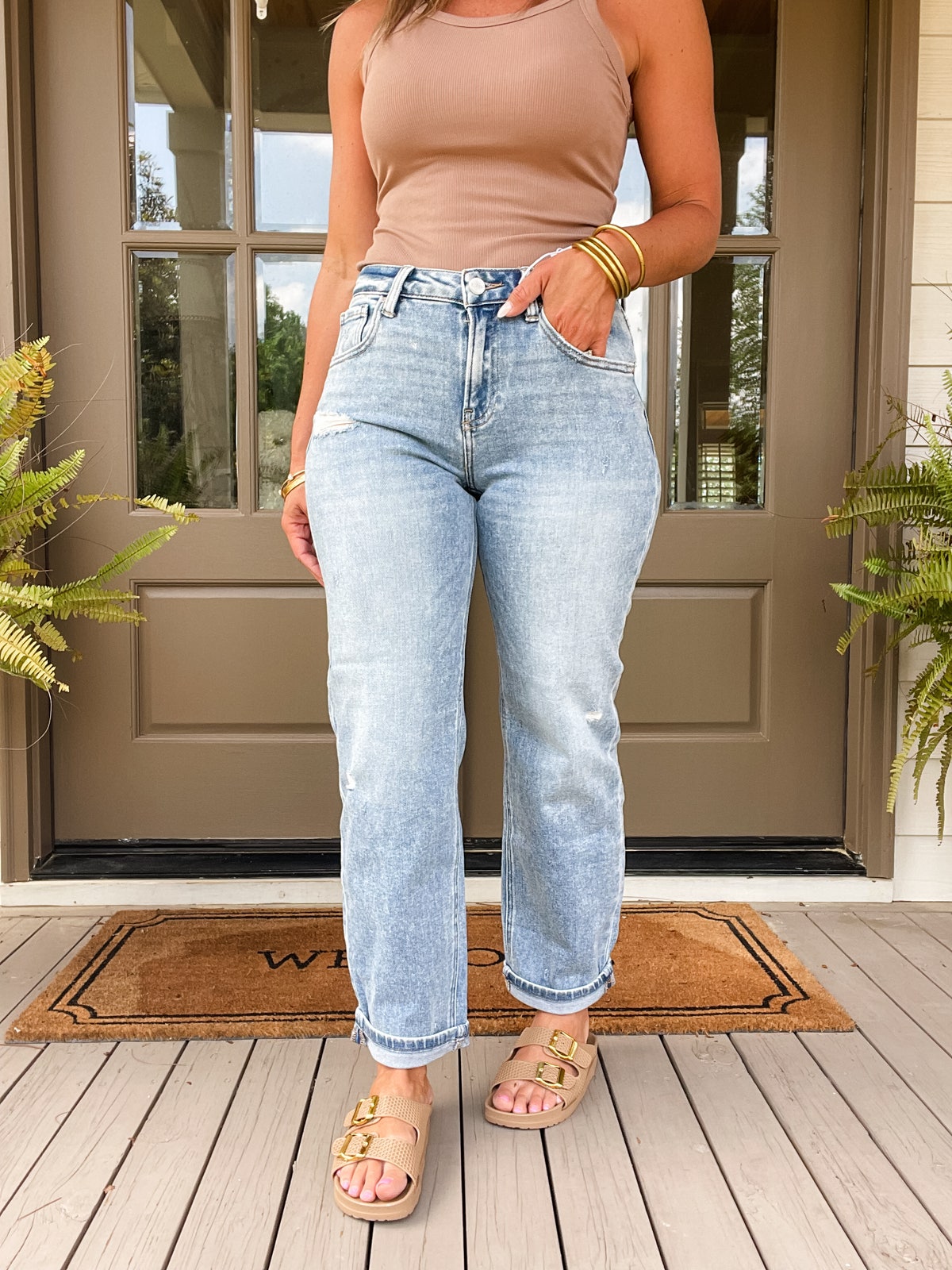 RISEN Full Size High Rise Ankle Boyfriend Distressed Jeans Plus Size