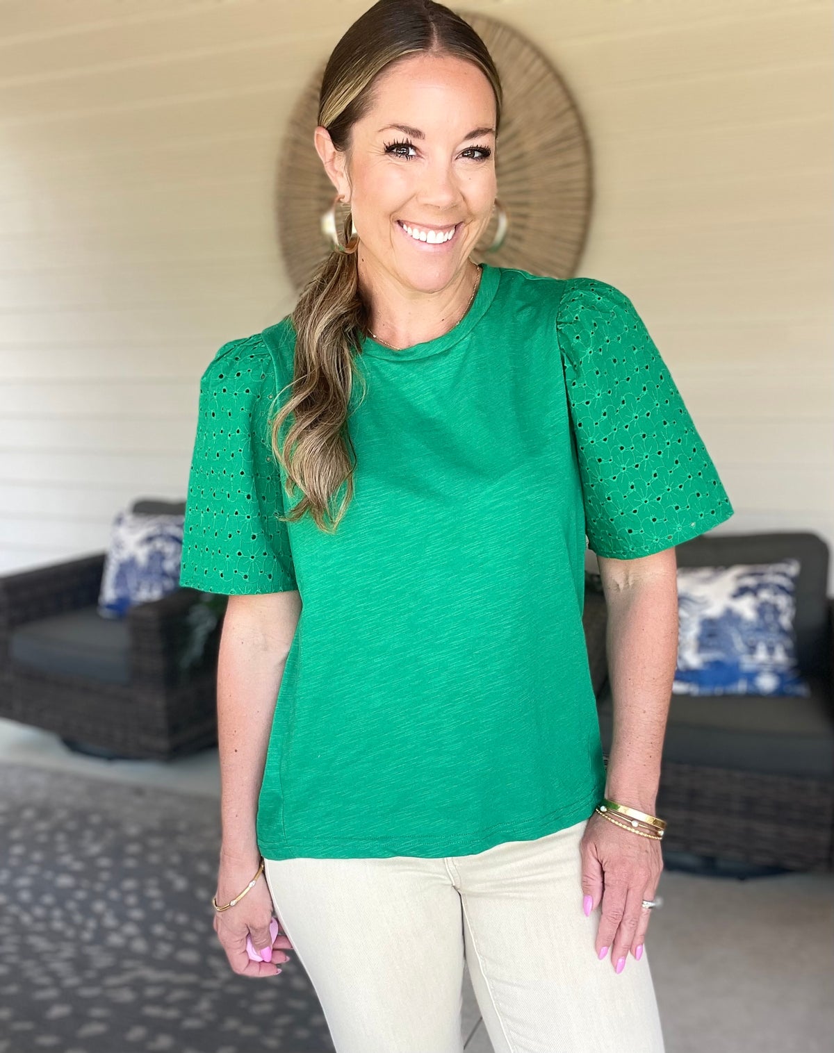 Eyelet Embroidered Patchwork Top