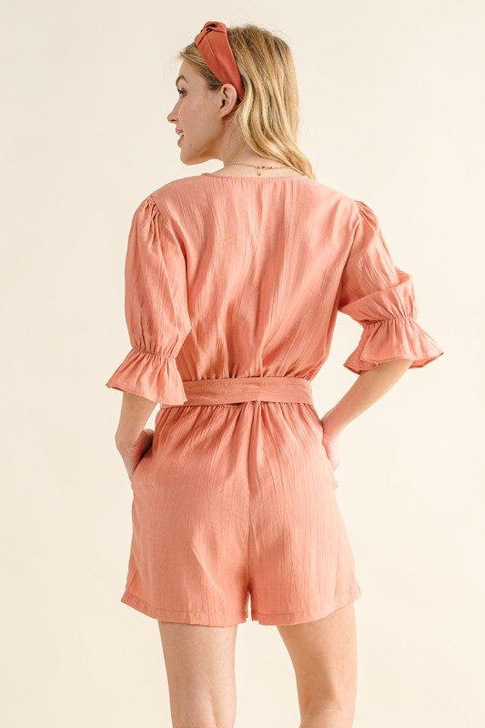 And The Why Flounce Sleeves Romper with Belt