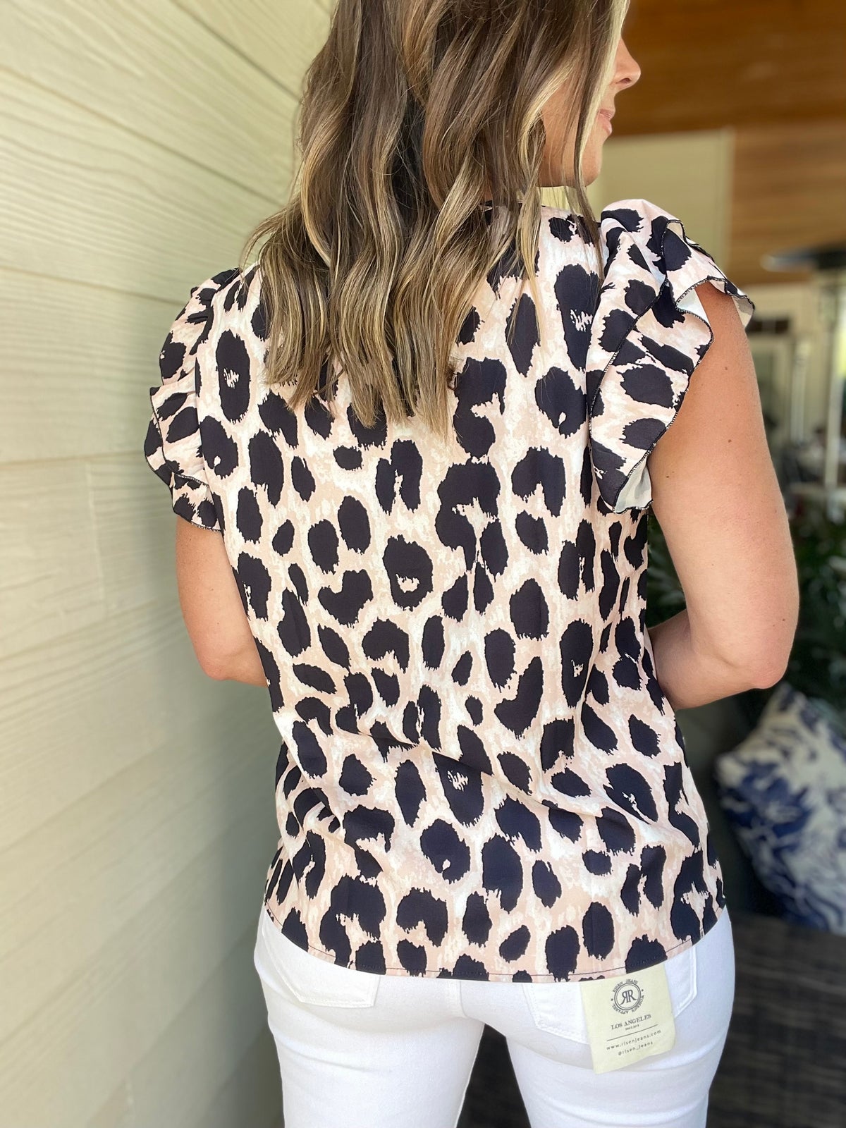 Leopard Layered Ruffled Cap Sleeve Blouse