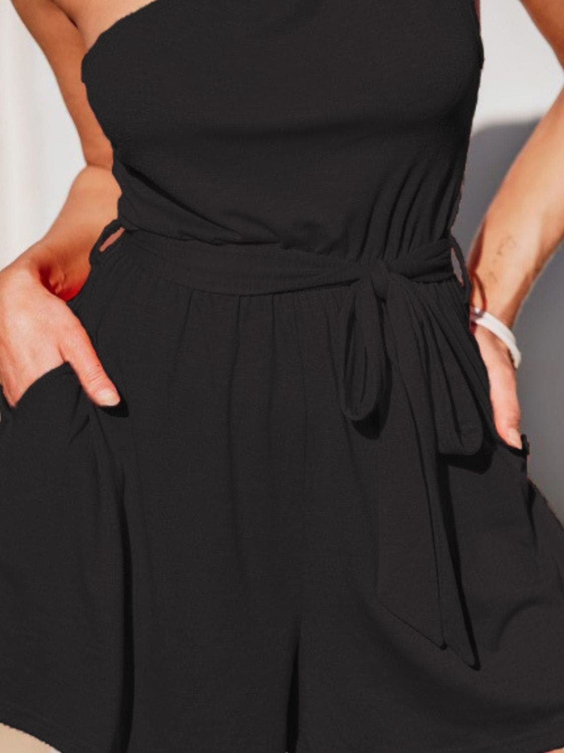 Single Shoulder Tie Waist Romper