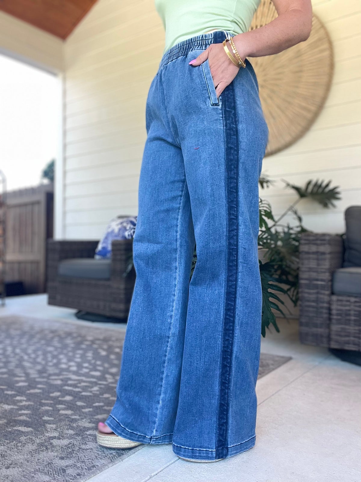 RISEN Full Size Elastic Waist Wide Leg Jeans Plus Size