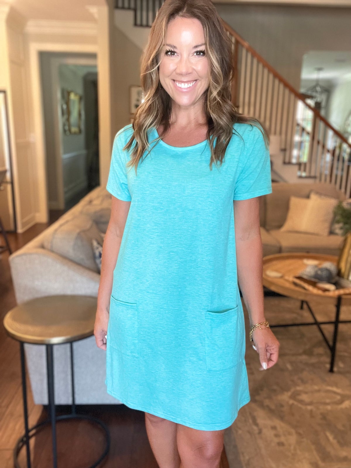 Pocketed Round Neck Short Sleeve Mini Tee Dress